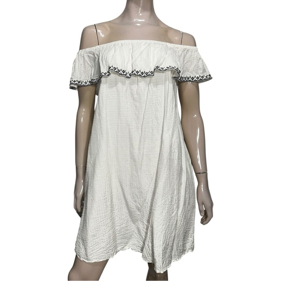 Scoop NYC Vintage Women’s Size S White Ruffle Top Off Shoulder Silk Mini Dress - Picture 1 of 9